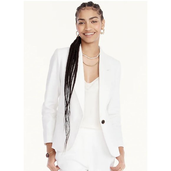 J.Crew Women's $188 Parke Blazer in Stretch Linen White Size 16 BF427